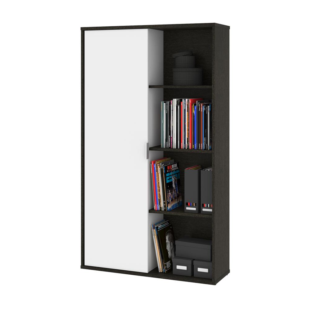 Aquarius Bookcase with Sliding Door - Deep Grey & White. Picture 1