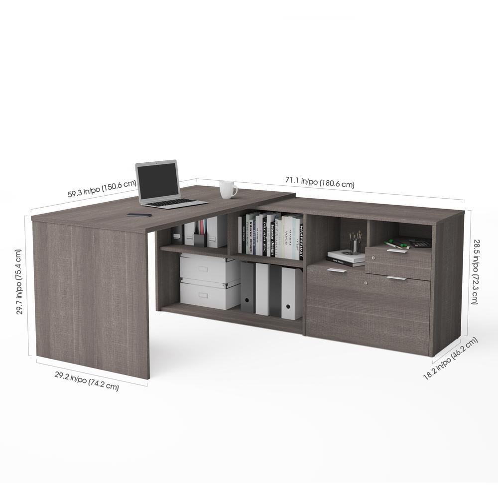 i3 Plus L-Desk with Two Drawers in Northern Bark Gray. Picture 2