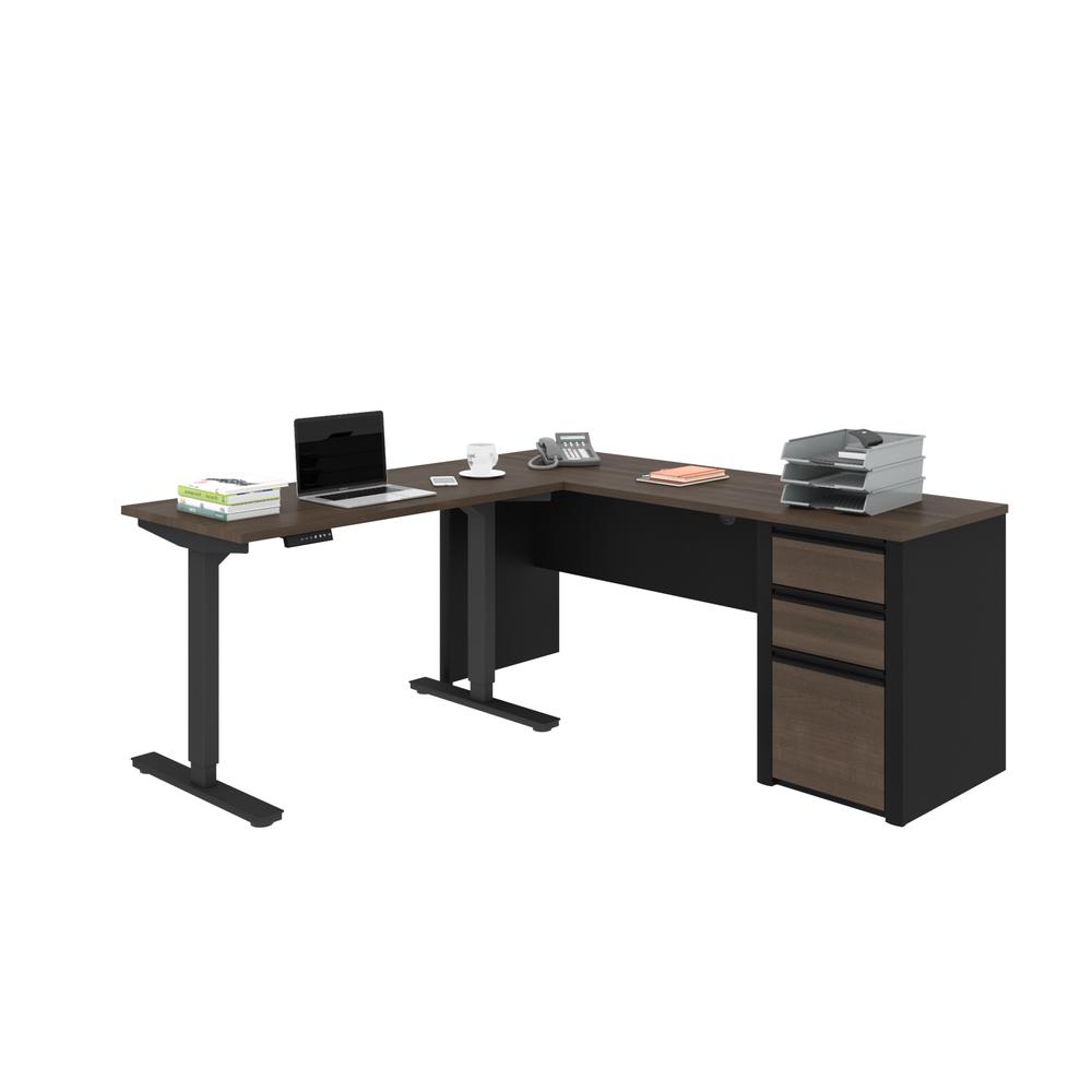 Connexion Height Adjustable L-Desk in Antigua & Black. Picture 1