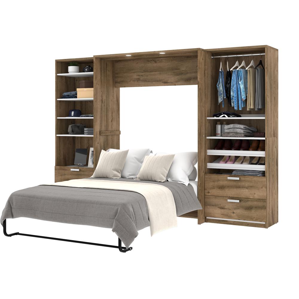 Cielo Premium 118" Full Wall Bed kit in Rustic Brown and White. Picture 2