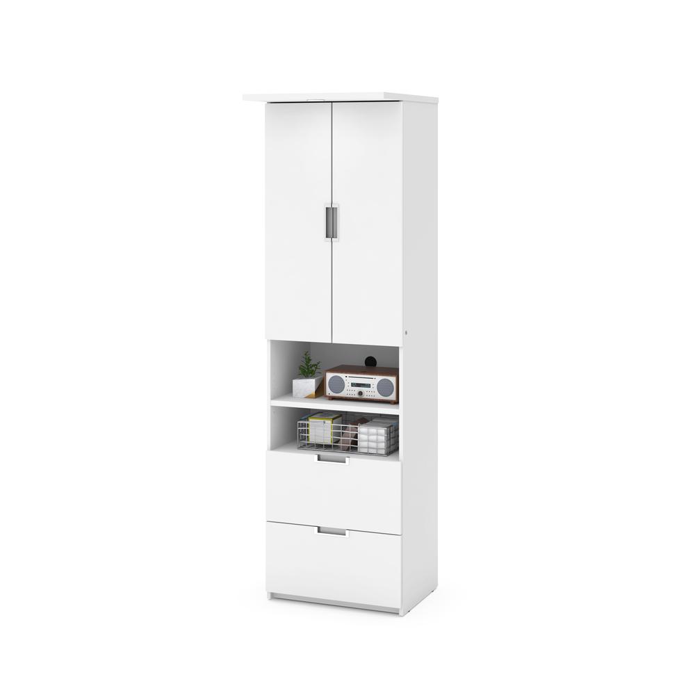 Full Murphy Bed with 2 Storage Cabinets (107W) in White. Picture 4