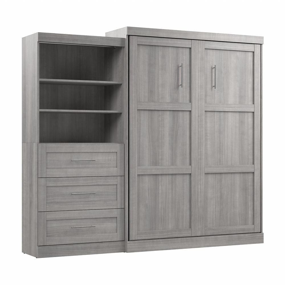 Pur Queen Murphy Bed and Shelving Unit with Drawers (101W) in Platinum Gray. Picture 1