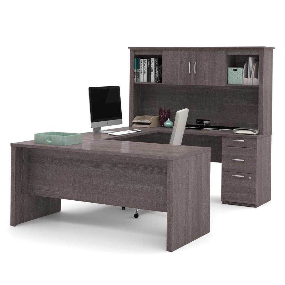Logan U-Shaped Desk in Bark Gray. Picture 2