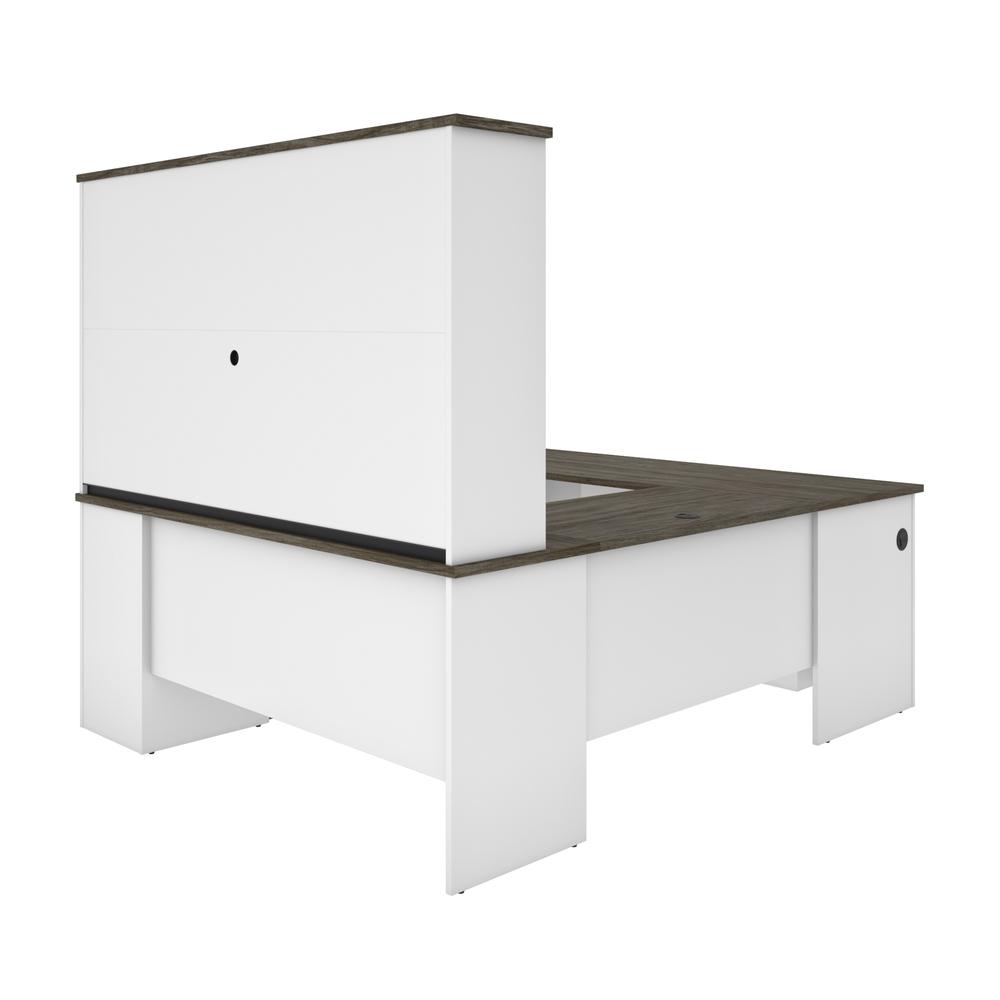 Bestar Norma Norma U-shaped workstation with hutch - Walnut Grey & White. Picture 3