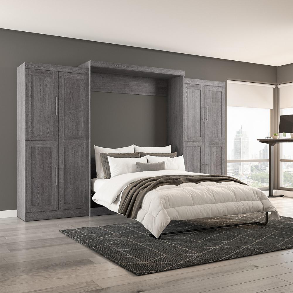 Pur Queen Murphy Bed with Storage Cabinets (136W) in Bark Gray. Picture 7