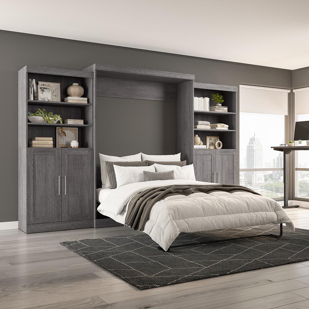 Pur Queen Murphy Bed with Closet Storage Organizers (136W) in Bark Gray. Picture 7