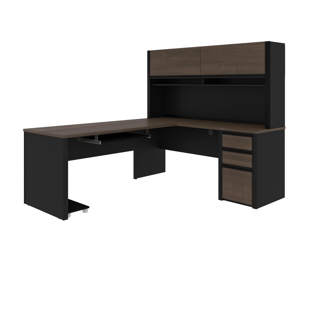Connexion L-shaped workstation with hutch in Antigua & Black. Picture 2