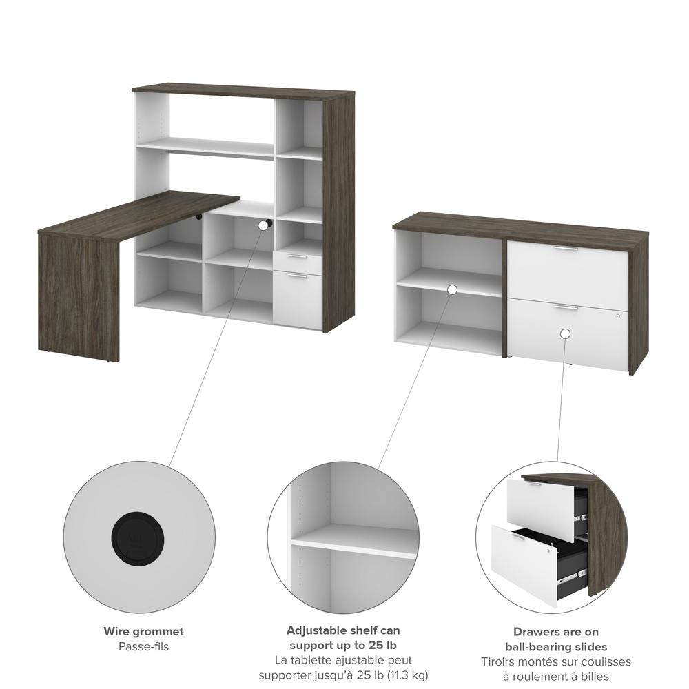 Gemma 3-Piece L-Shaped Desk, Storage Unit and Filing Cabinet - Walnut Grey&White. Picture 5