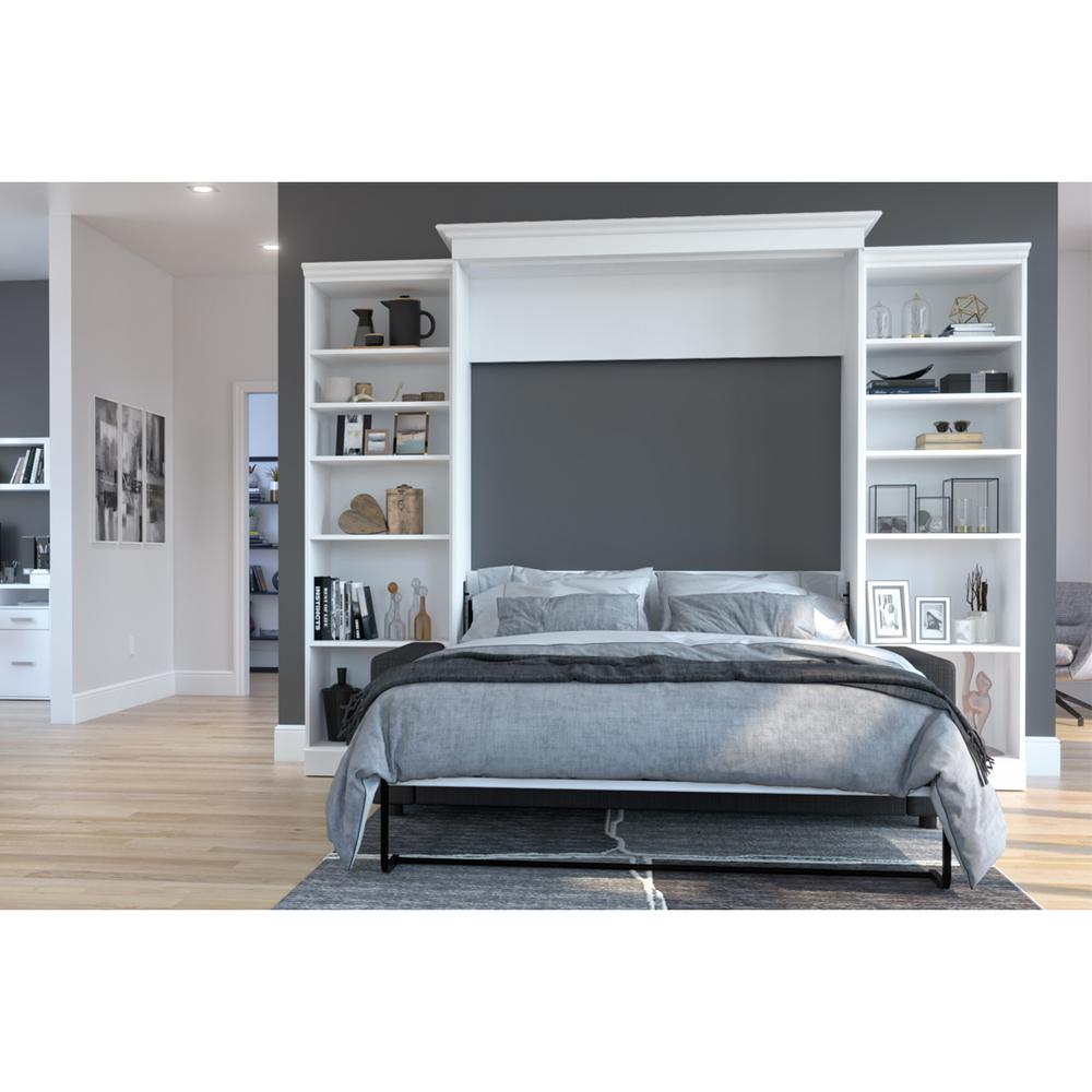 Versatile 4-Piece Queen Wall Bed, Two Storage Units and Sofa Set - White & Grey. Picture 2