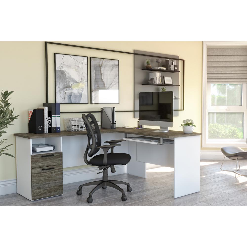 Bestar Norma L-Shaped Desk - Walnut Grey & White. Picture 4