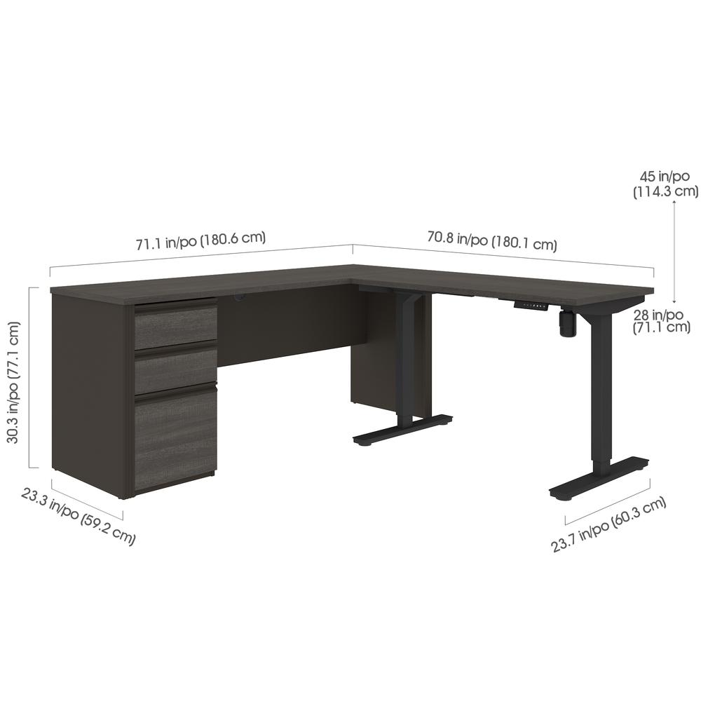 Prestige + Height Adjustable L-Desk in Bark Gray & Slate. Picture 7