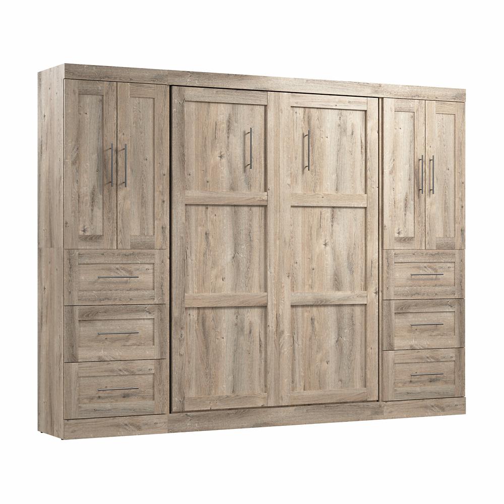 Pur Full Murphy Bed with Closet Storage Cabinets (109W) in Rustic Brown. Picture 1