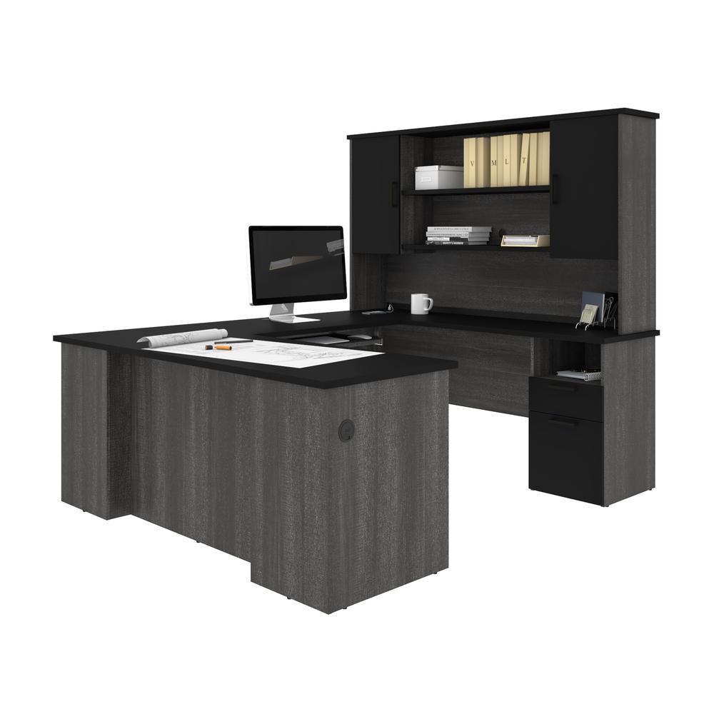 Bestar Norma Norma U-shaped workstation with hutch - Black & Bark Gray. The main picture.