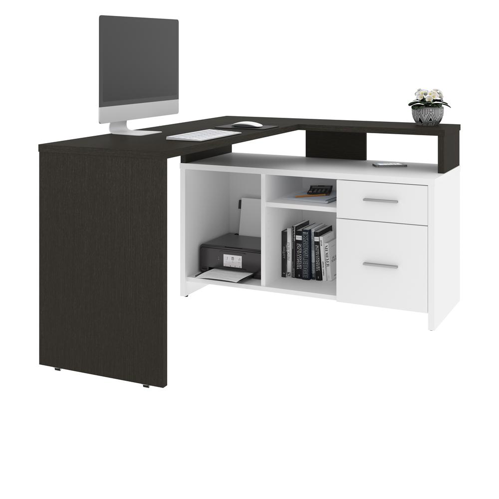 Bestar Equinox 57W 56W L-Shaped Desk in deep grey & white. Picture 2
