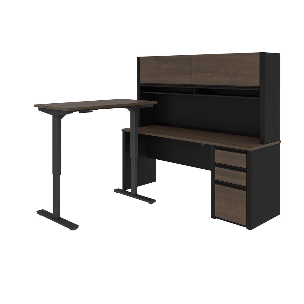 Connexion Height Adjustable L-Desk with Hutch in Antigua & Black. Picture 2