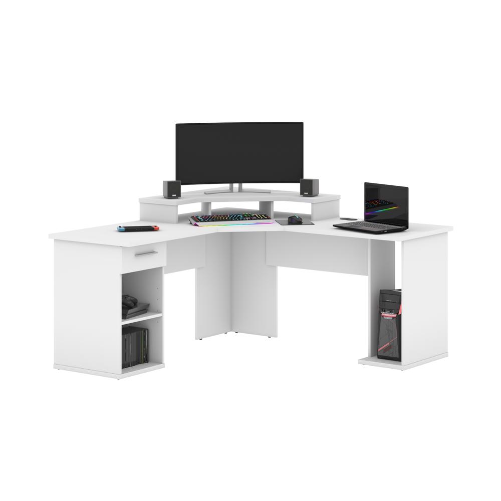 Bestar Hampton 66W L-Shaped Corner Gaming Desk in white. Picture 2