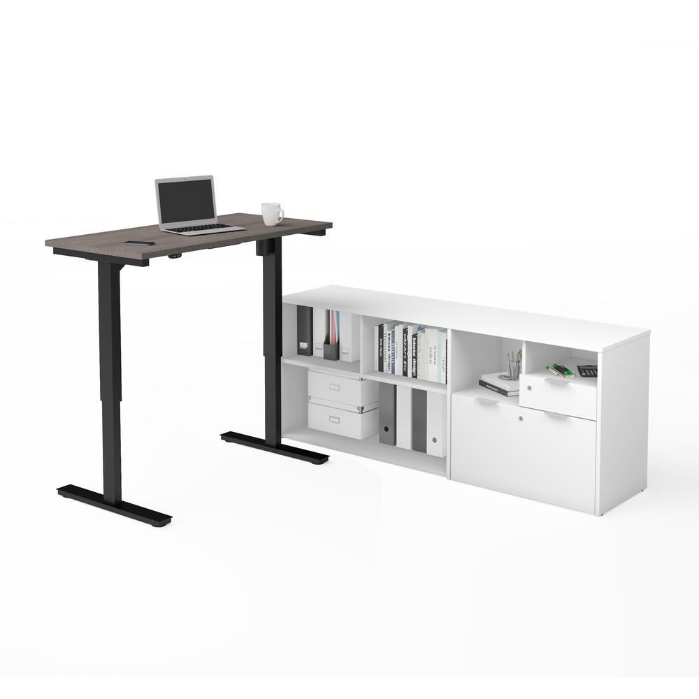 i3 Plus Height Adjustable L-Desk in Bark Gray & White. Picture 1