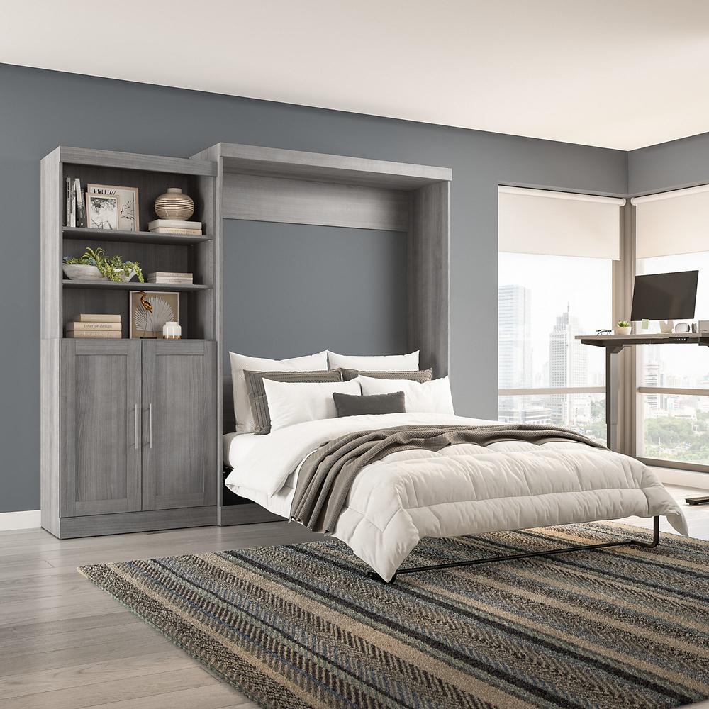 Pur Queen Murphy Bed and Closet Organizer with Doors (101W) in Platinum Gray. Picture 7