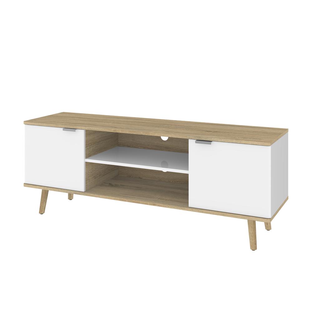 Bestar Procyon 56W TV Stand for 55 inch TV in modern oak & white uv. Picture 1