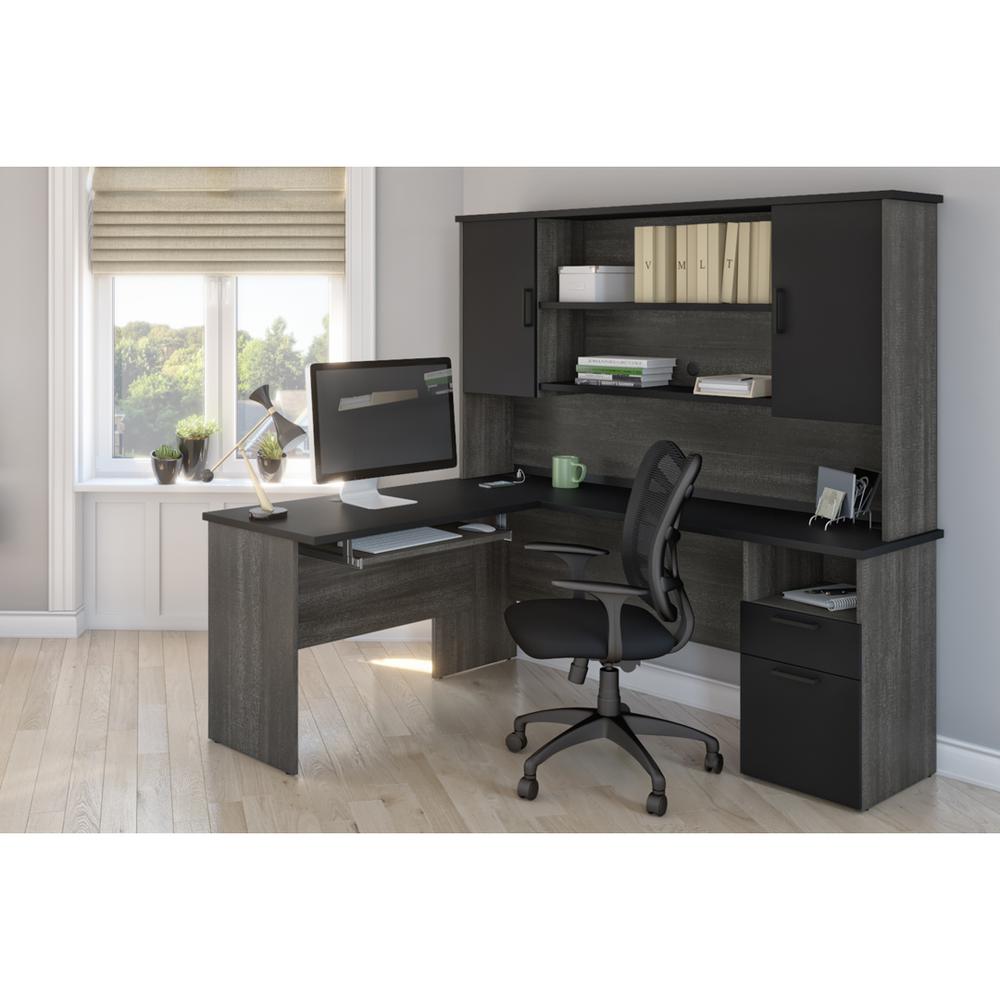 Bestar Norma Norma L-shaped workstation with hutch - Black & Bark Gray. Picture 4