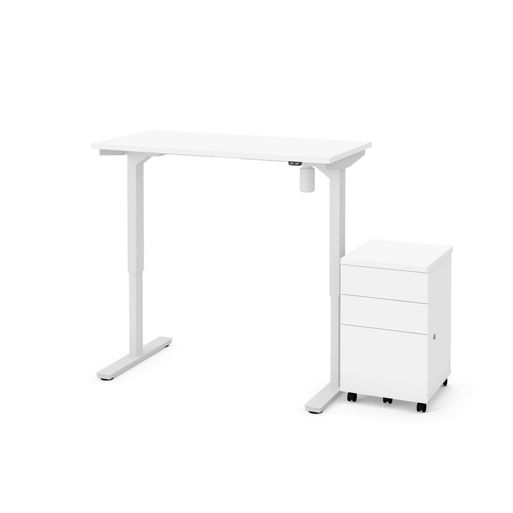 BESTAR Universel 2-Piece Set Including 24“ x 48“ Standing Desk and an Assembled Mobile Pedestal in white. Picture 1