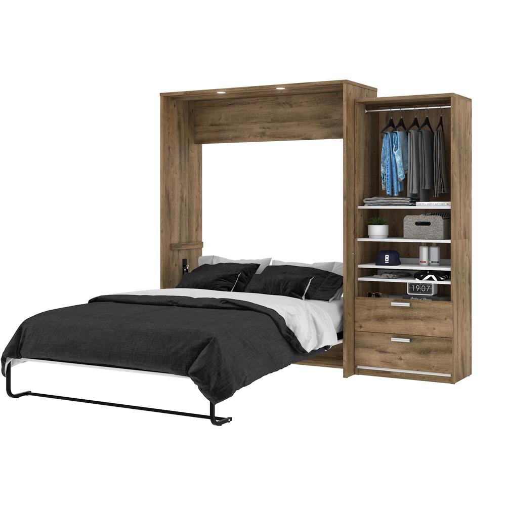 Cielo Premium 95" Queen Wall Bed kit in Rustic Brown and White. Picture 2