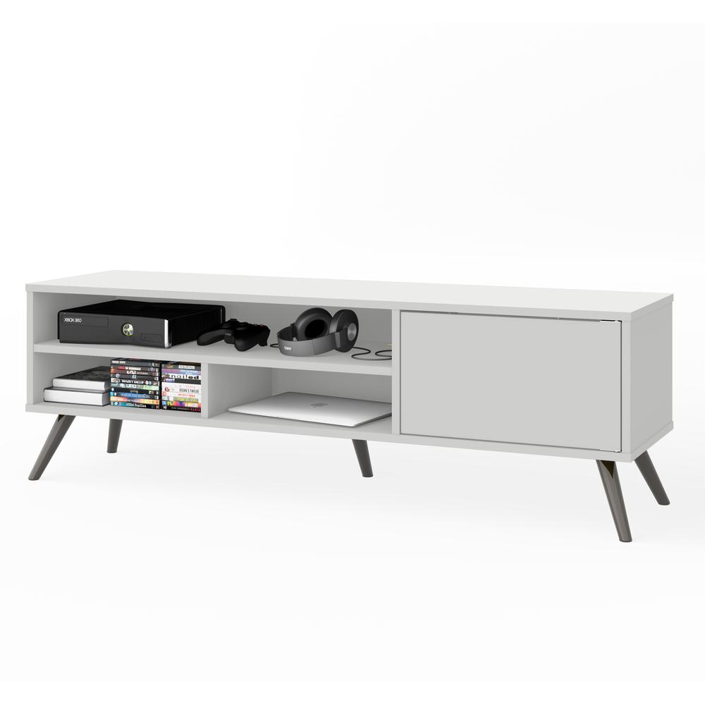 Bestar Krom 54W TV Stand with Metal Legs for 60 inch TV in white. Picture 1