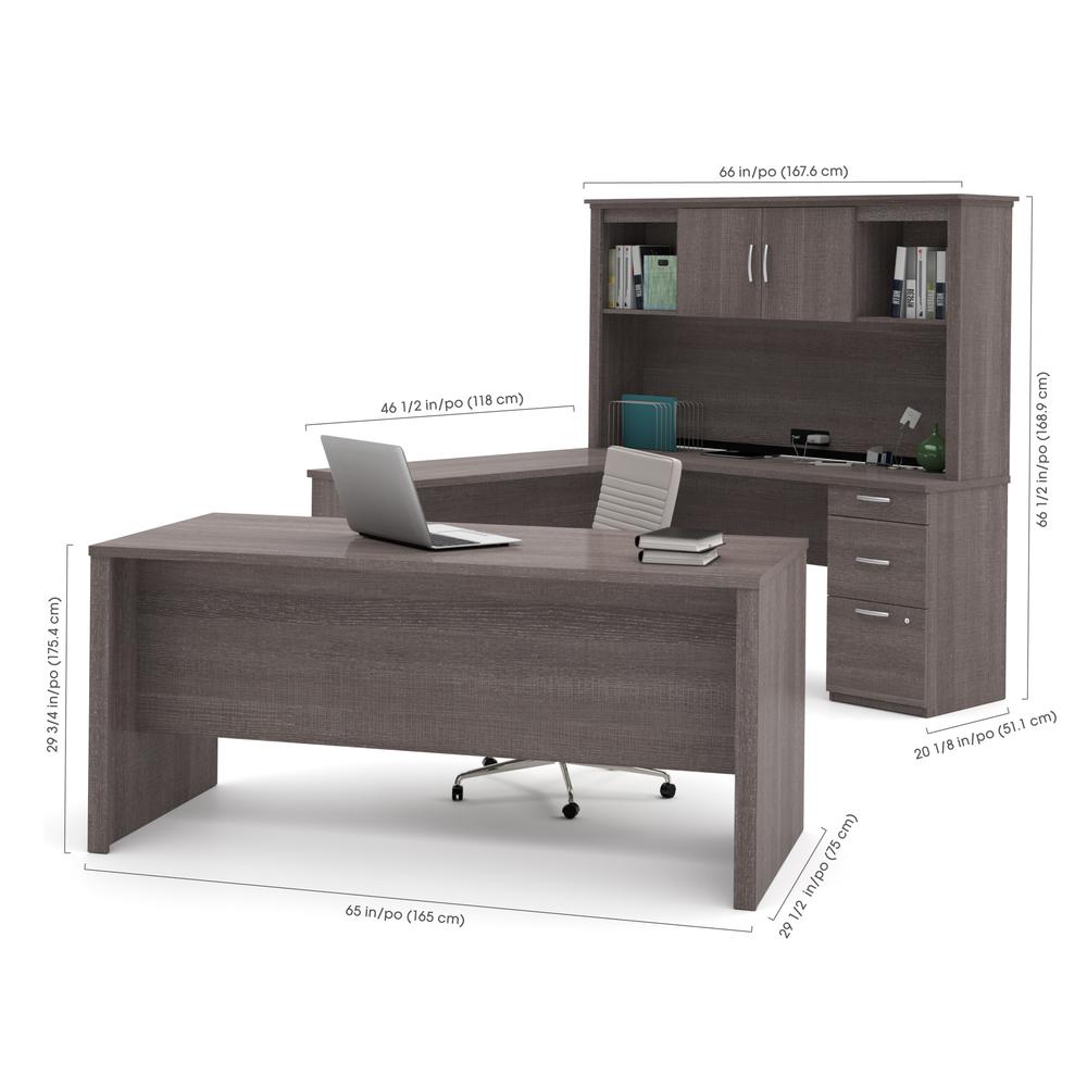 Logan U-Shaped Desk in Bark Gray. Picture 4