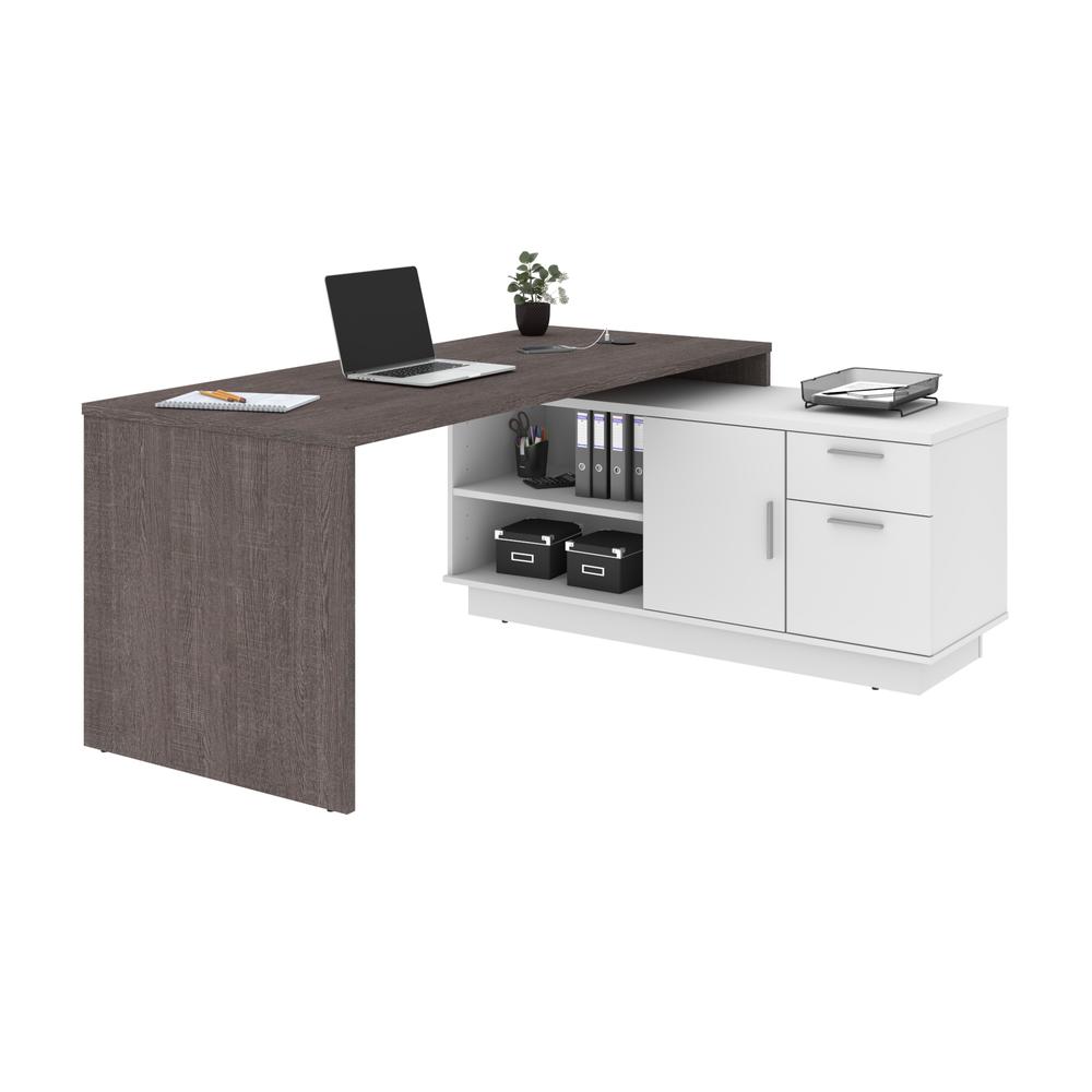 Equinox L-Shaped Desk - Bark Gray & White. Picture 1