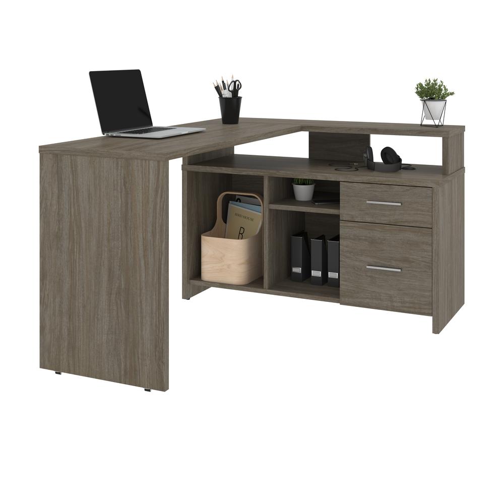 Bestar Equinox 56W L-Shaped Desk in walnut grey. Picture 2