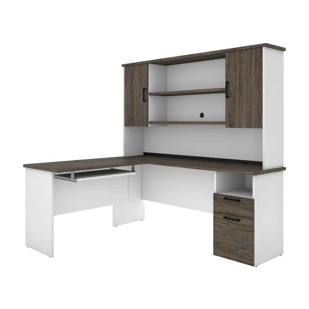 Bestar Norma Norma L-shaped workstation with hutch - Walnut Grey & White. The main picture.