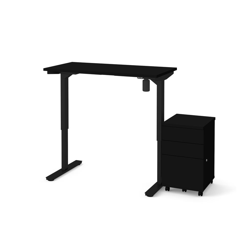 BESTAR Universel 2-Piece set including 24“ x 48“ standing desk and an assembled mobile pedestal in black. Picture 1