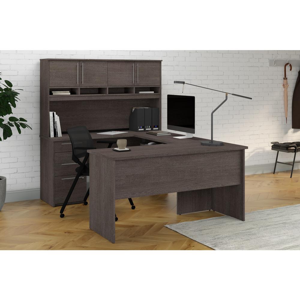 Innova Plus U-Shape Desk with Hutch - Bark Gray. Picture 4