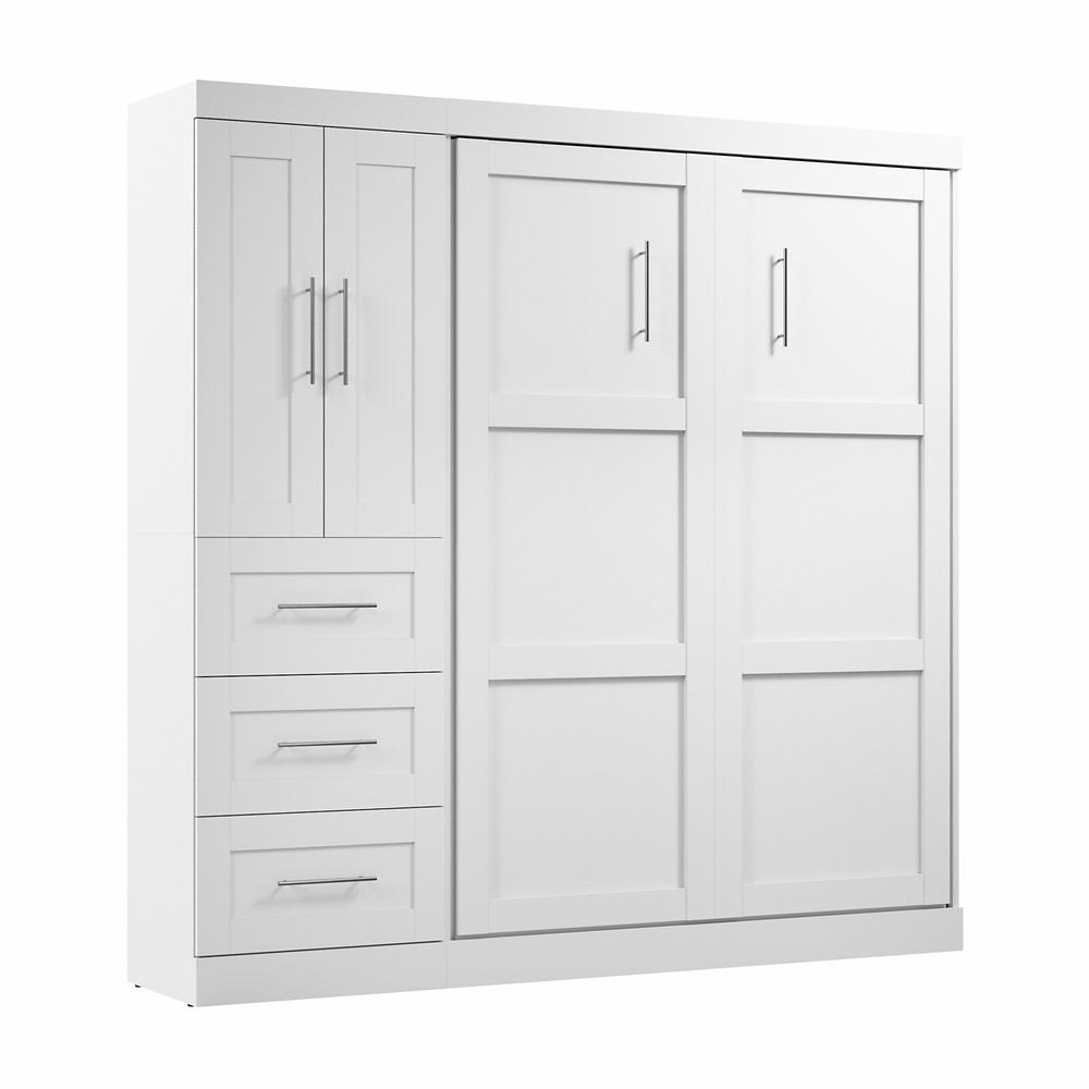 Pur Full Murphy Bed with Closet Organizer with Drawers (84W) in White. Picture 1