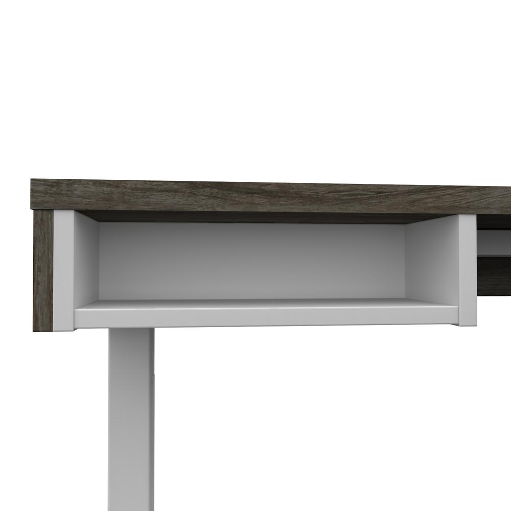 Height Adjustable L-Desk in Walnut Grey & White. Picture 5