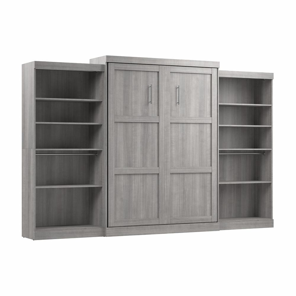 Pur Queen Murphy Bed with 2 Shelving Units (136W) in Platinum Gray. Picture 1