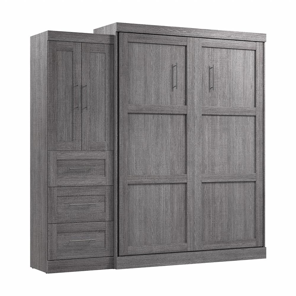 Pur Queen Murphy Bed with Closet Storage Cabinet (89W) in Bark Gray. Picture 1