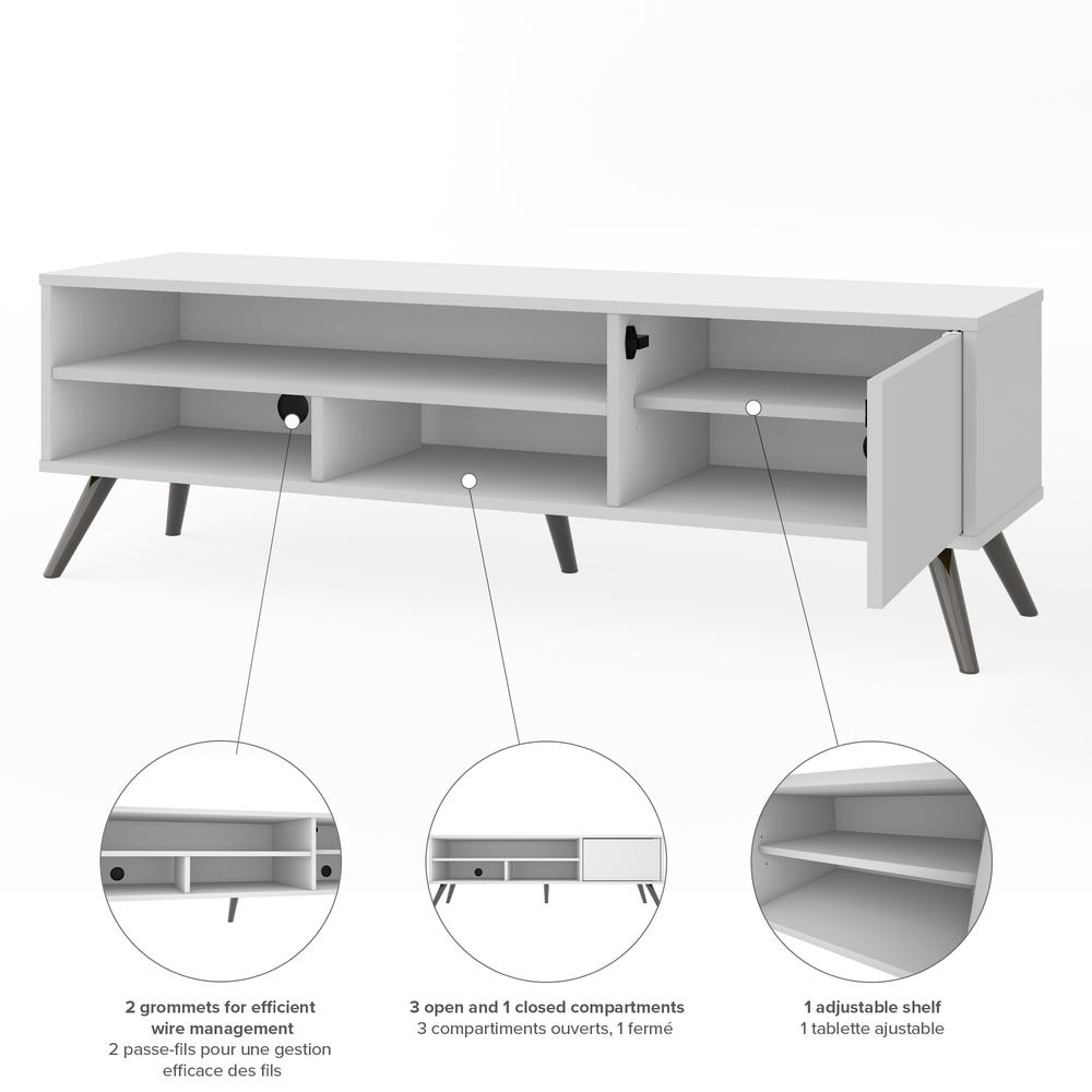 Bestar Krom 54W TV Stand with Metal Legs for 60 inch TV in white. Picture 4