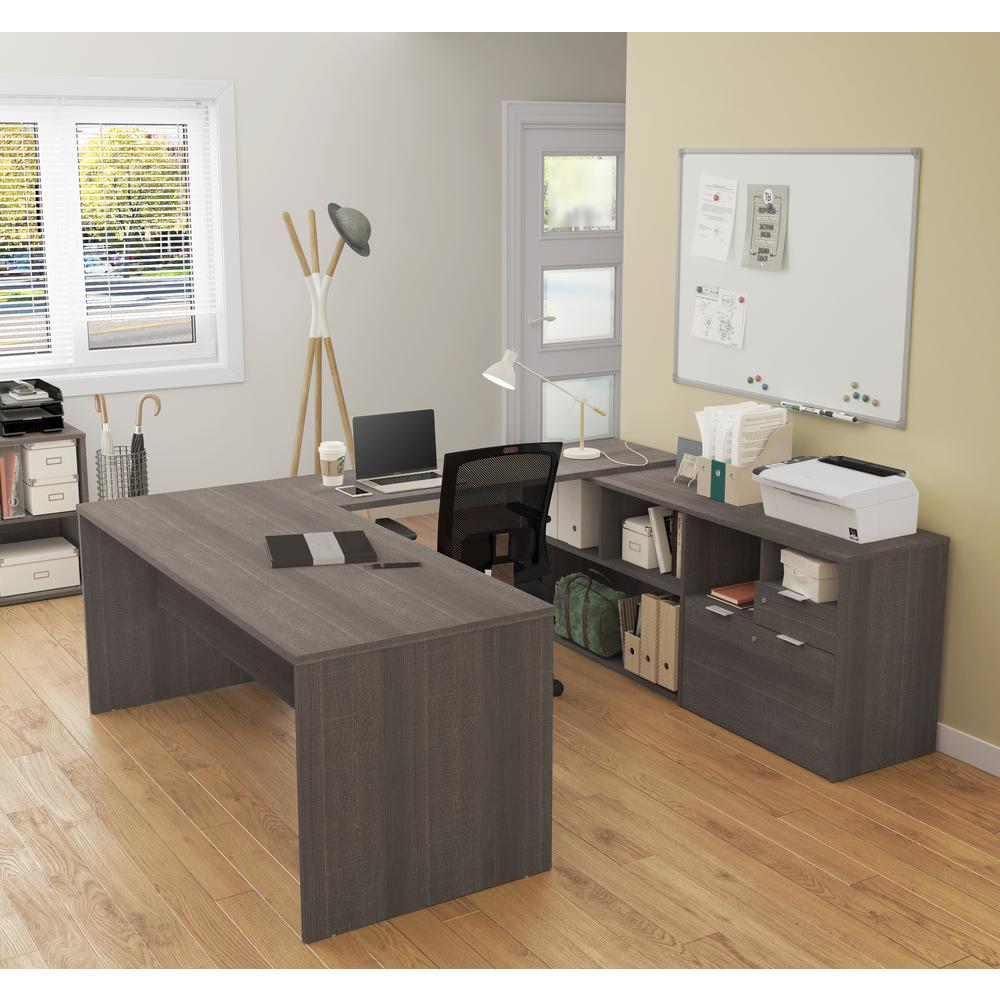 i3 Plus U-Desk with Two Drawers in Bark Gray. Picture 3