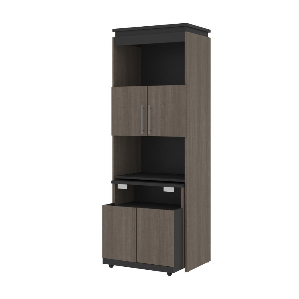 Bestar Orion 30W Shelving Unit with Fold-Out Desk in bark gray & graphite. Picture 1