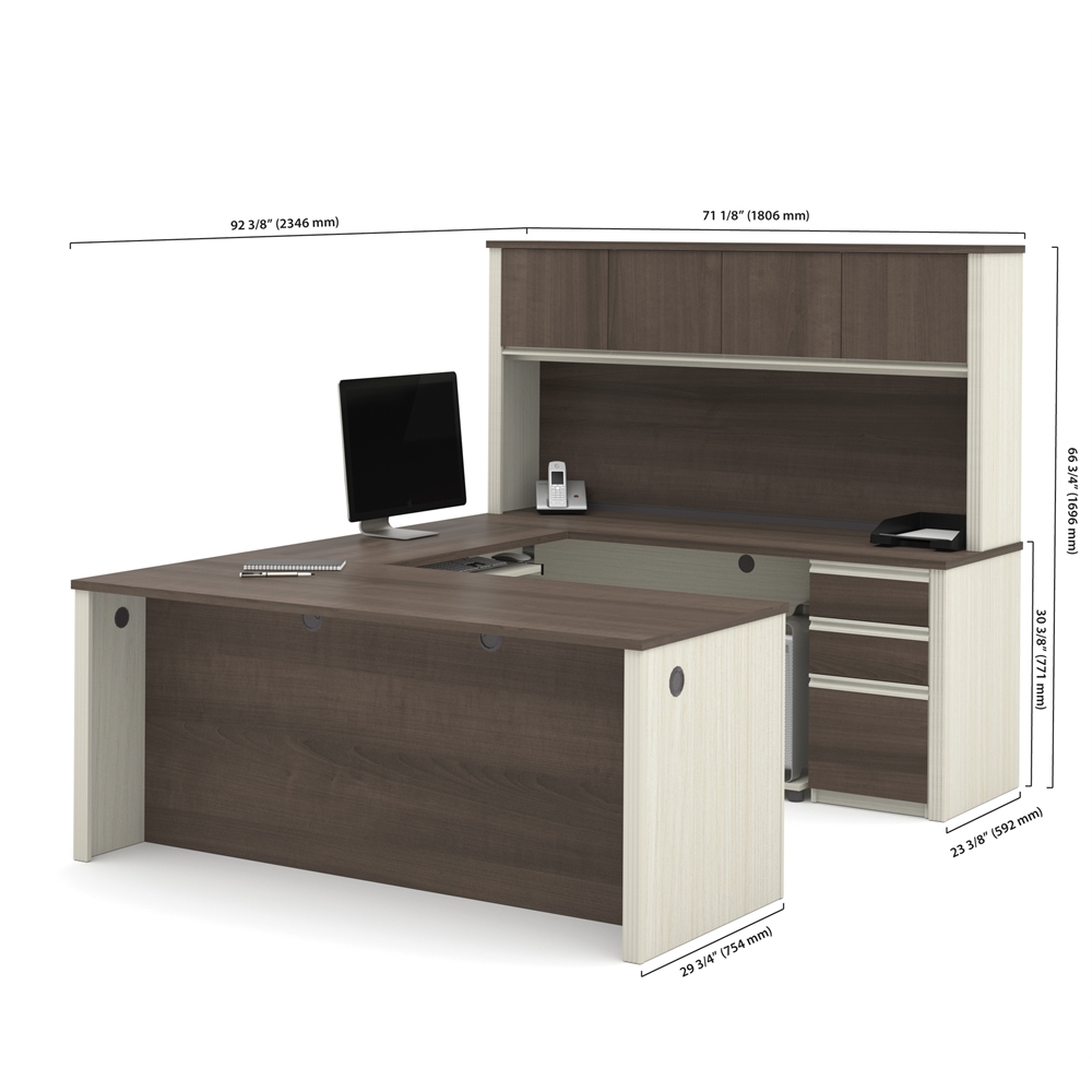 Prestige U-shaped workstation including two pedestals in White Chocolate & Antigua. Picture 3
