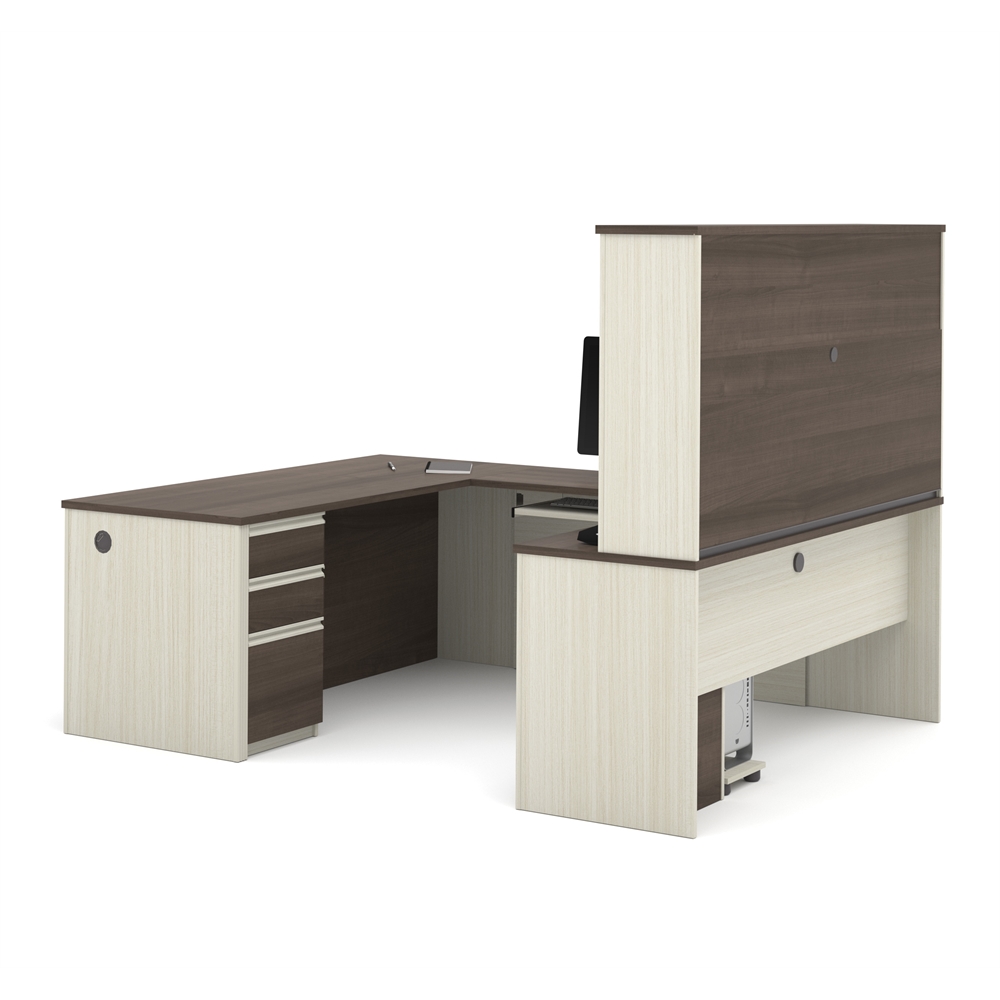 Prestige U-shaped workstation including two pedestals in White Chocolate & Antigua. Picture 4