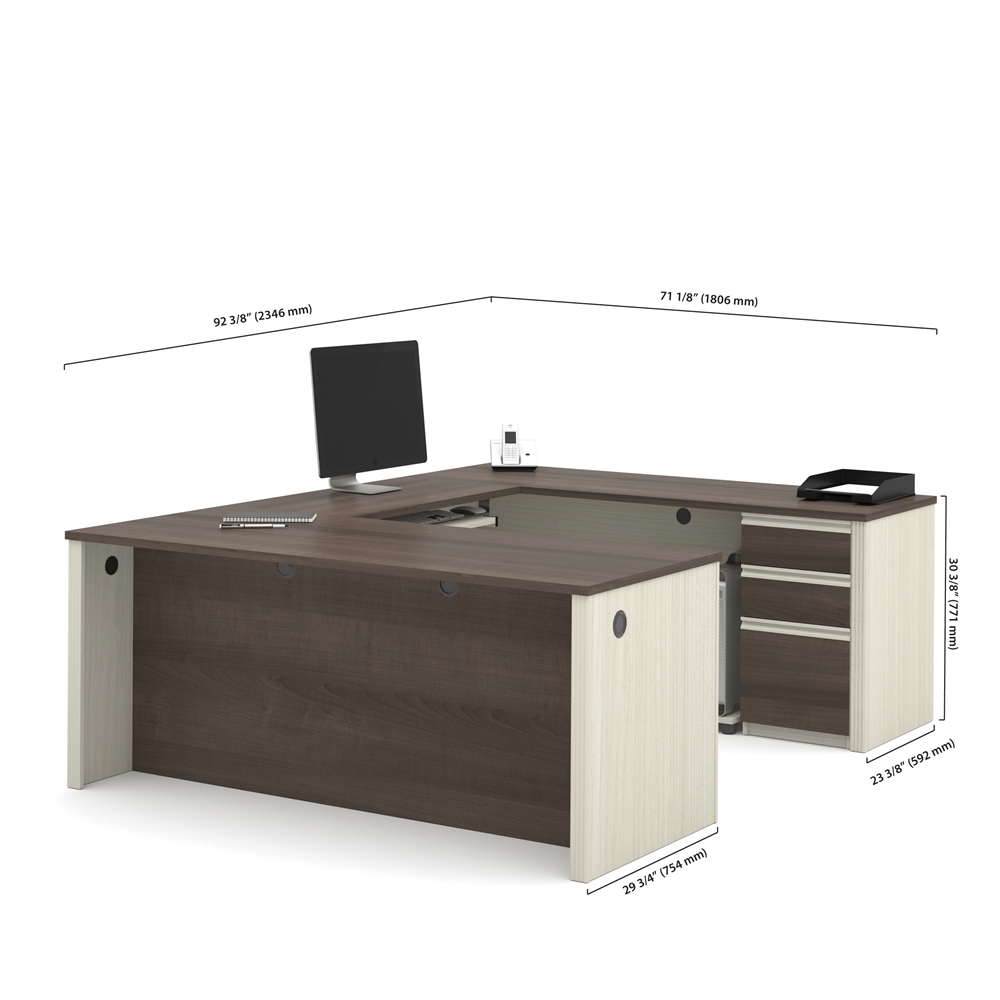 Prestige U-shaped workstation including one pedestal in White Chocolate & Antigua. Picture 3