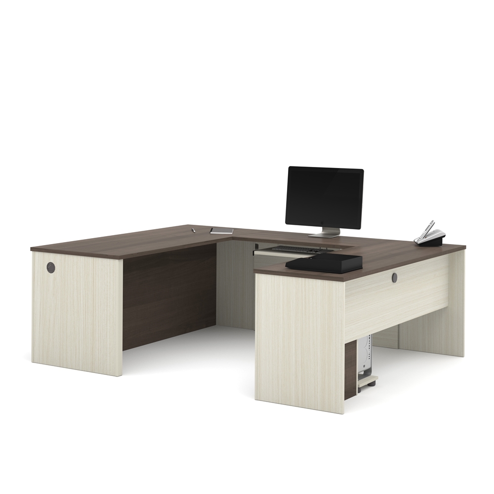 Prestige U-shaped workstation including one pedestal in White Chocolate & Antigua. Picture 4