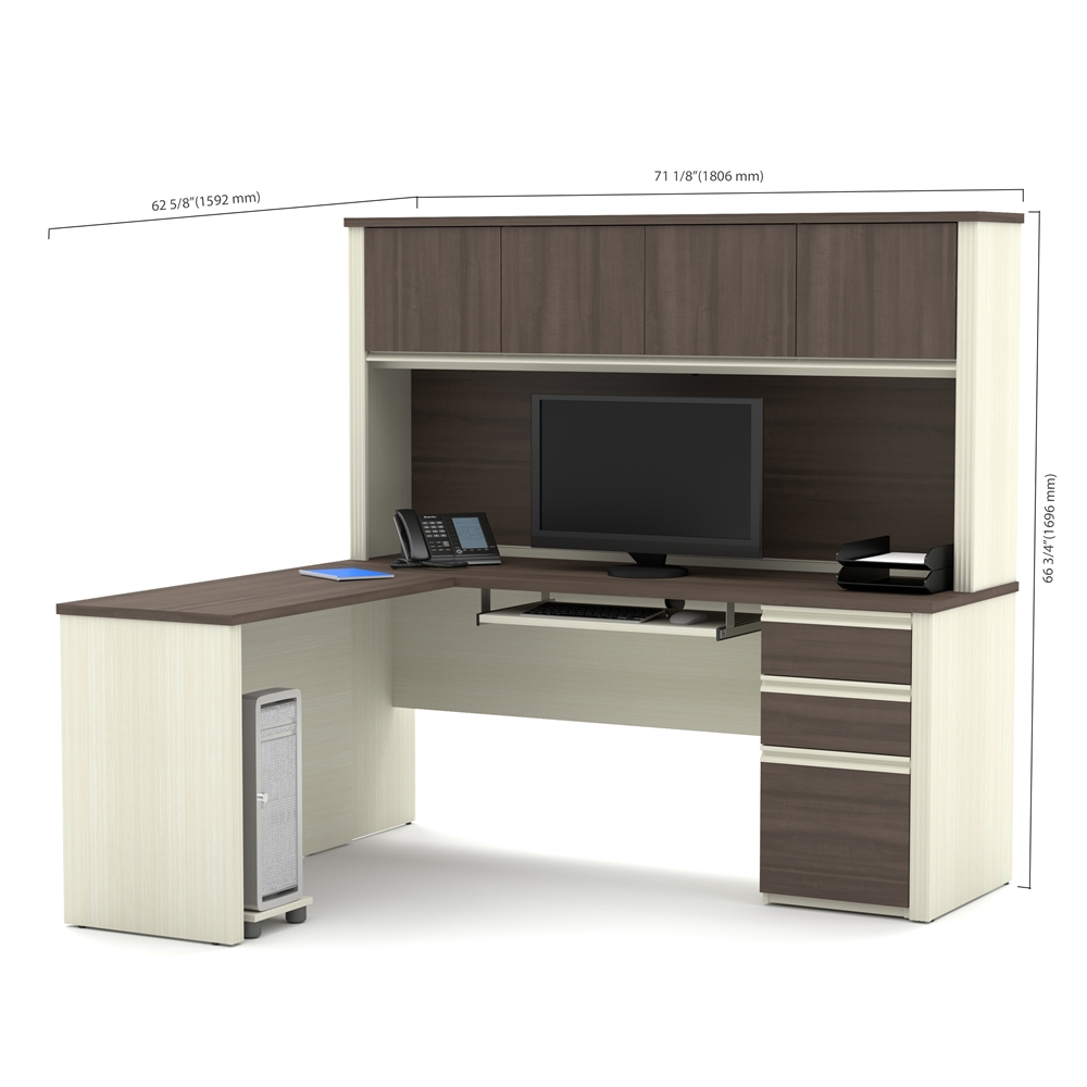 Prestige L-shaped workstation including one pedestal in White Chocolate & Antigua. Picture 3