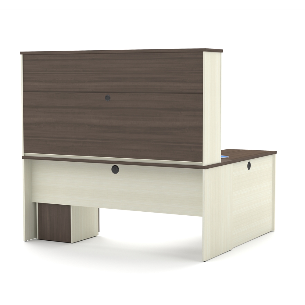 Prestige L-shaped workstation including one pedestal in White Chocolate & Antigua. Picture 4