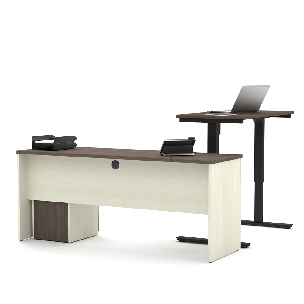 Prestige + Height Adjustable L-Desk in White Chocolate & Antigua. Picture 4