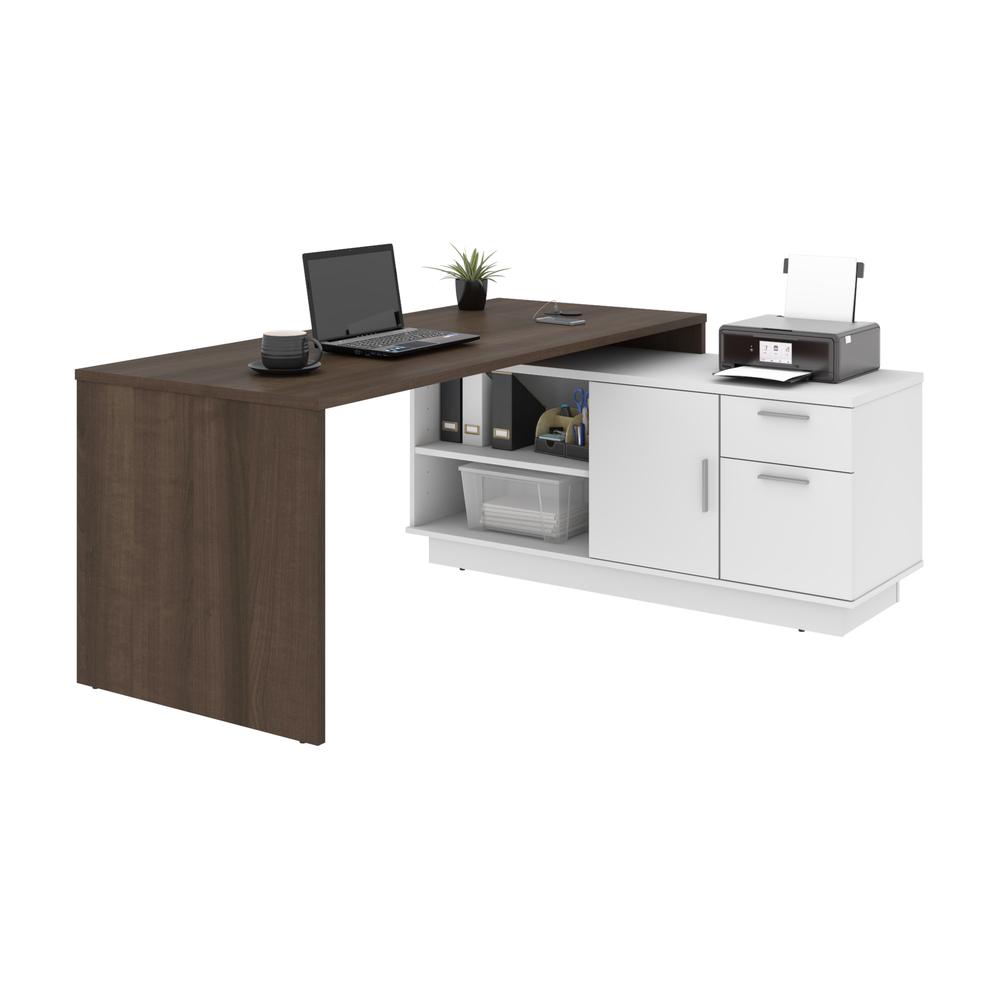 Equinox L-Shaped Desk - Antigua & White. Picture 1