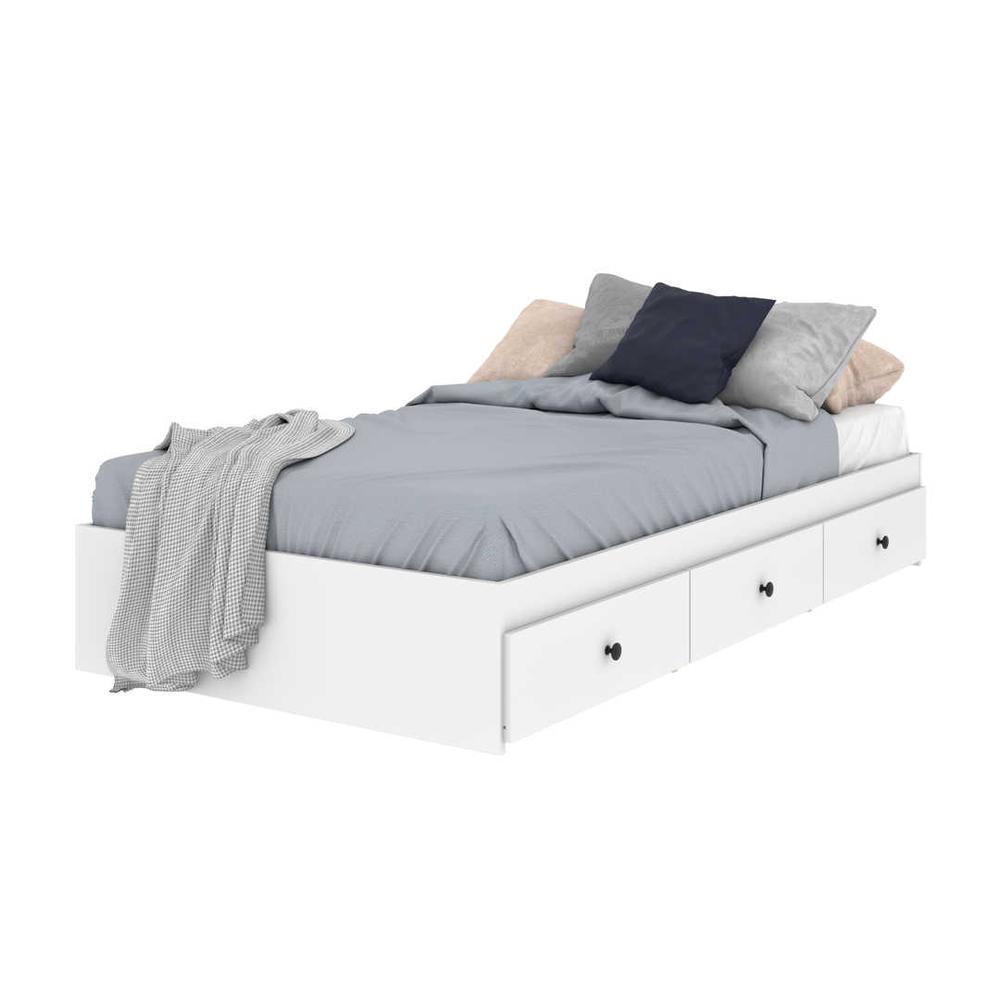 Bestar Mira Twin Platform Storage Bed, White Twin Mate’s Platform Storage Bed With 3 Drawers