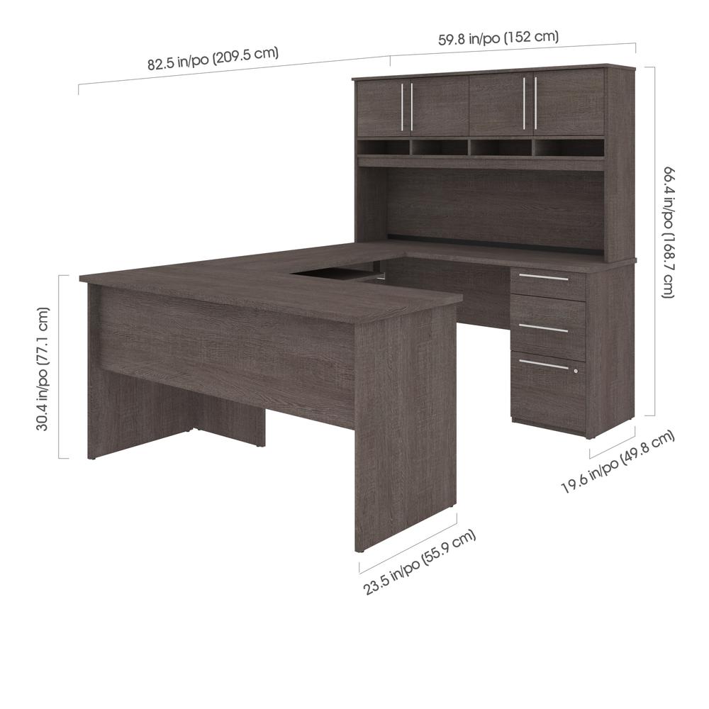 Innova Plus U-Shape Desk with Hutch - Bark Gray. Picture 6